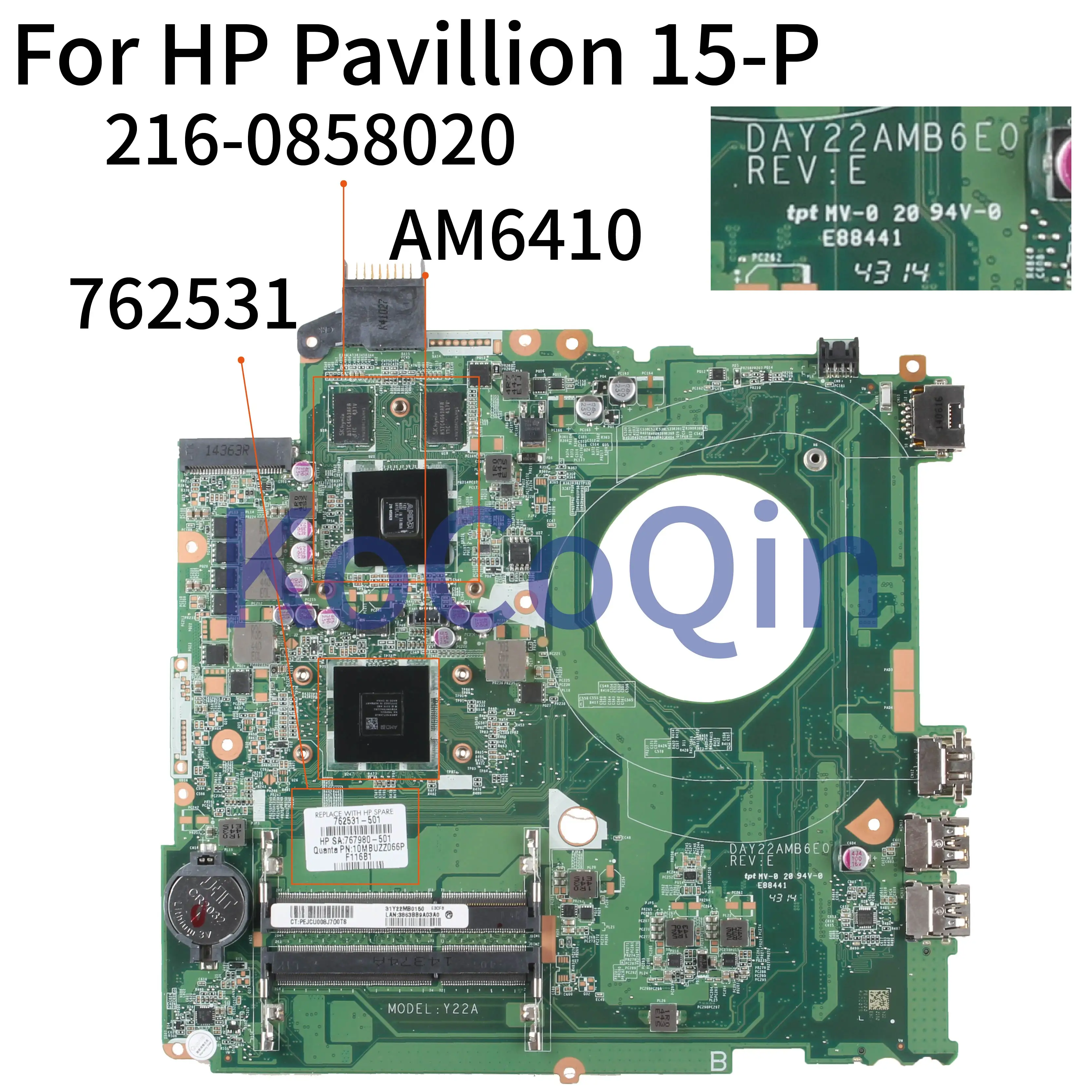 

KoCoQin Laptop motherboard For HP Pavillion 15-P Core A8 AM6410 216-0858020 2GB Mainboard 762531-001 762531-501 DAY22AMB6E0