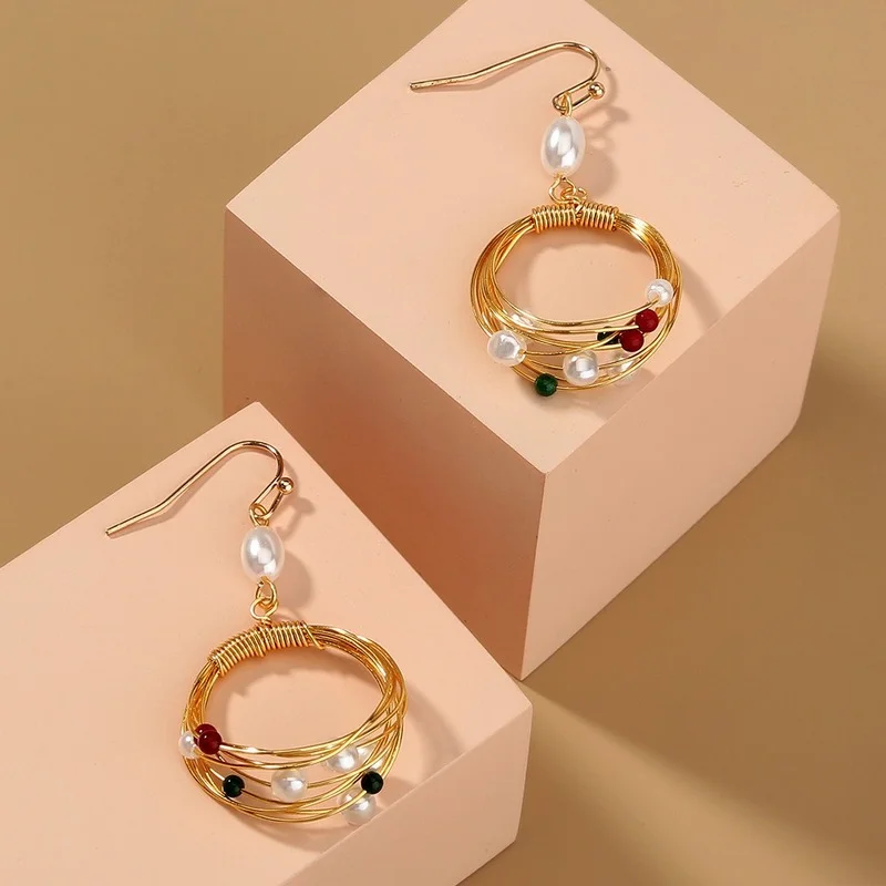 

French Fashion Trend Drop Earrings Handmade Imitation Pearl Natural Stone Retro Earrings Jewelry Dangle Earrings Brincos Alloy