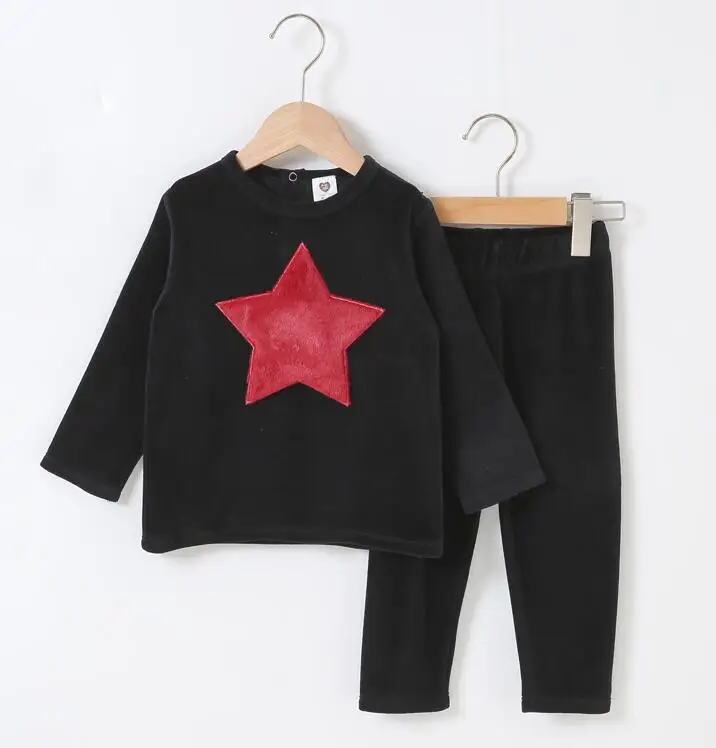 burgundy star set Г. Одежда для малышей Комплект из длинного топа и штанов, Детский Повседневный комплект с нашивками в виде звезд и сердечек, детская одежда модная одежда черного цвета - Цвет: burgundy star set