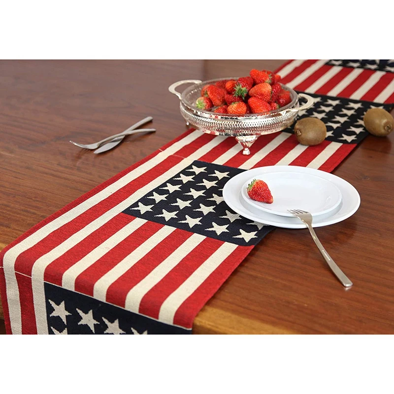 

13X70 Inch European Style Table Runner, American Flag Table Flag Patriotic Decorations USA Table Runner