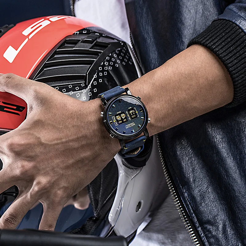 Новинка 2019 модные мужские часы MEGIR с кожаным ремешком топовый бренд роскошные