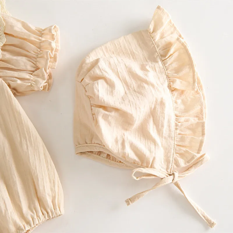 

Summer Baby Girls Romper Folds Mori Infant Short Sleeve Jumpsuit Cotton Solid Newborn Baby Clothes Princess Little Kids Clothing