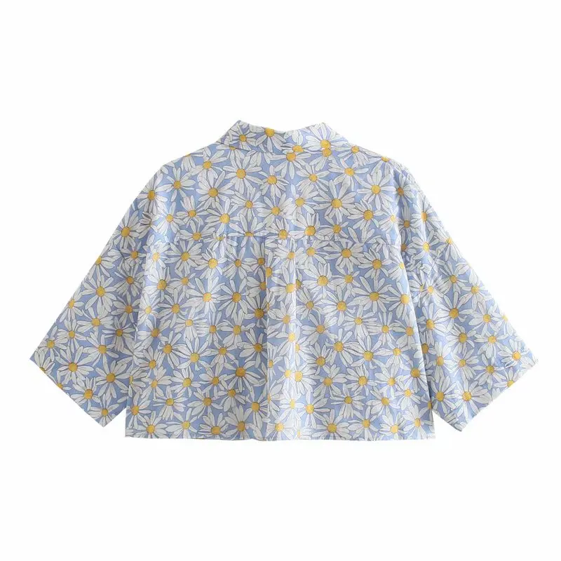 

2021 ZA Summer Women Blouse Floral Printed Half Sleeve Shirt Office Lady Female Loose Thin Top Single Breasted Blouse