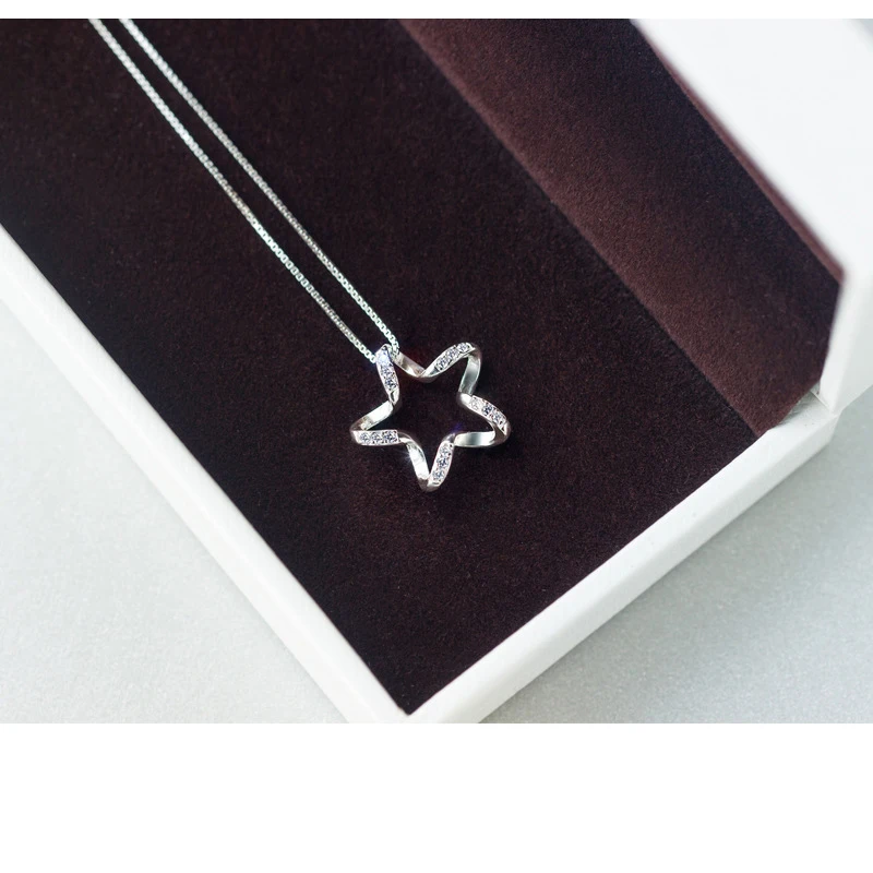 

XMD Genuine 100% 925 Sterling Silver Sparkling Clear Cubic Zirconia Star Pendant Necklace Fashion Women Silver Necklace