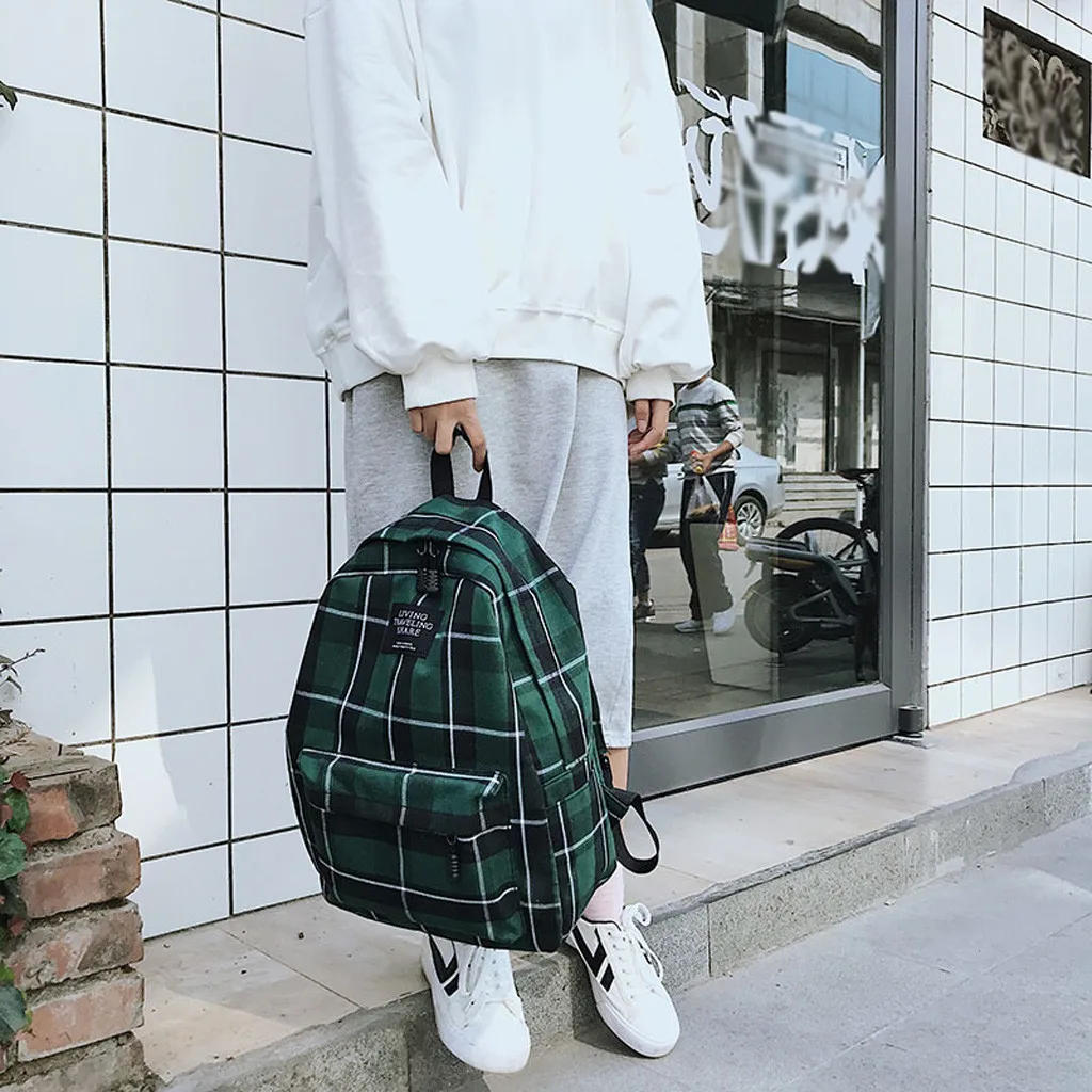 

Mummy Bag Women New Bag Female Student College Wind Bag Plaid Canvas Backpack Travel Bag Fashion College Style Student Backpack