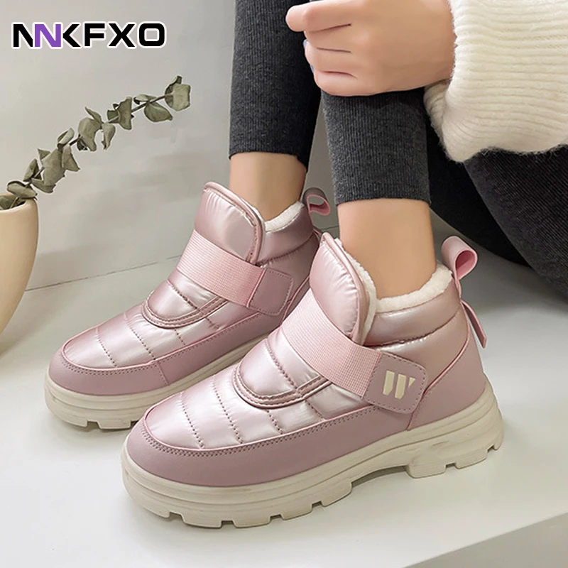 

Snow Boots Women Winter Warm Plush Slip-on Silver Waterproof Couple Ankle Boots Ladies New Comfortable Cotton Shoes vc2508