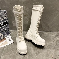long women boots 2021 autumn winter woman fashion cross lace up goth knee high boots off white knight platform shoes botas mujer