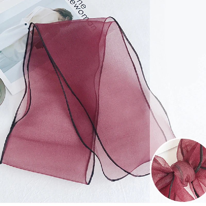 

15x140cm Fashion Women Narrow Long Scarves All-match Wraps Elegant Thin Organza Spring Summer Neck Hair Tie Band Neckerchief