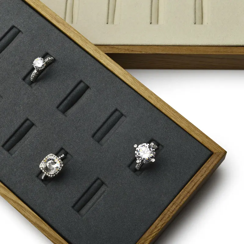 Oirlv Solid Wood+ microfibe 12-Grids Rings/Necklace Storage Tray Shop Bangle Jewelry Display Tray Props