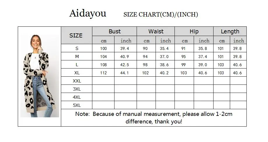 

Womens Leopard Print Knitting Cardigan outwear coats with pocket open front warm sweater ouc303