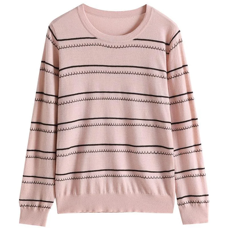 

2020 Women stripe Knit Jumper Women casual Sweater Spring Autumn Soft Stretch OL tops Knit Pullover Knitwear large size S-3XL