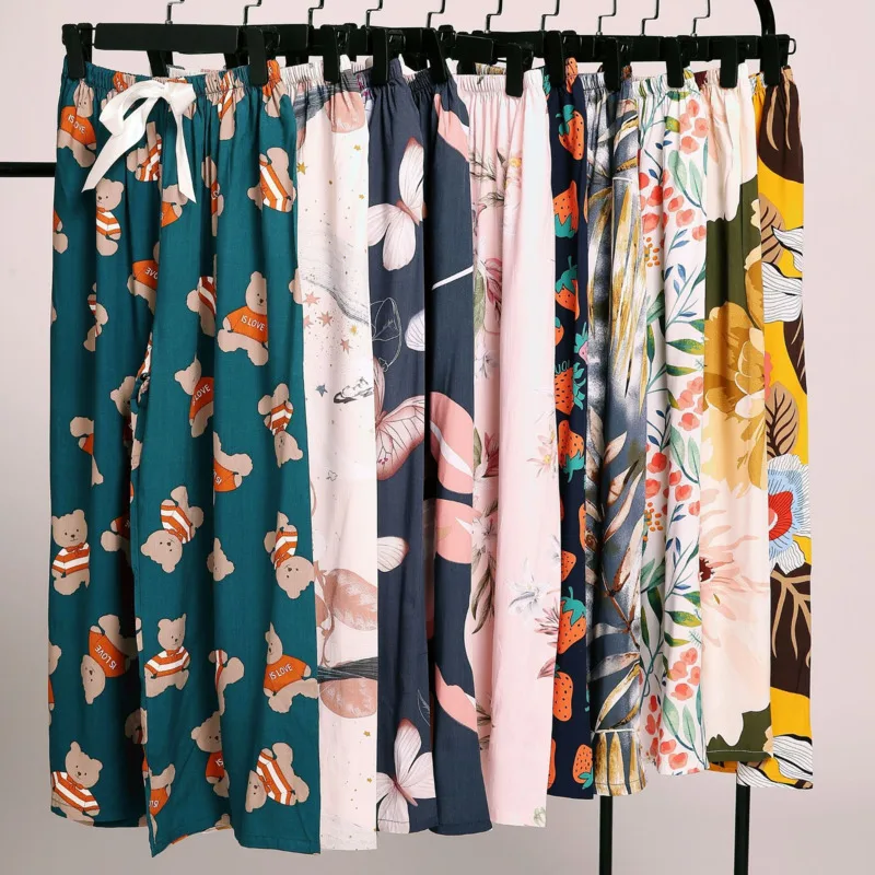 

2021 Summer Autumn Cotton Silk Pajamas Women's High Waist Pants Wide Leg Pants Harajuku Trousers Clothes Women Bohemian Gothic