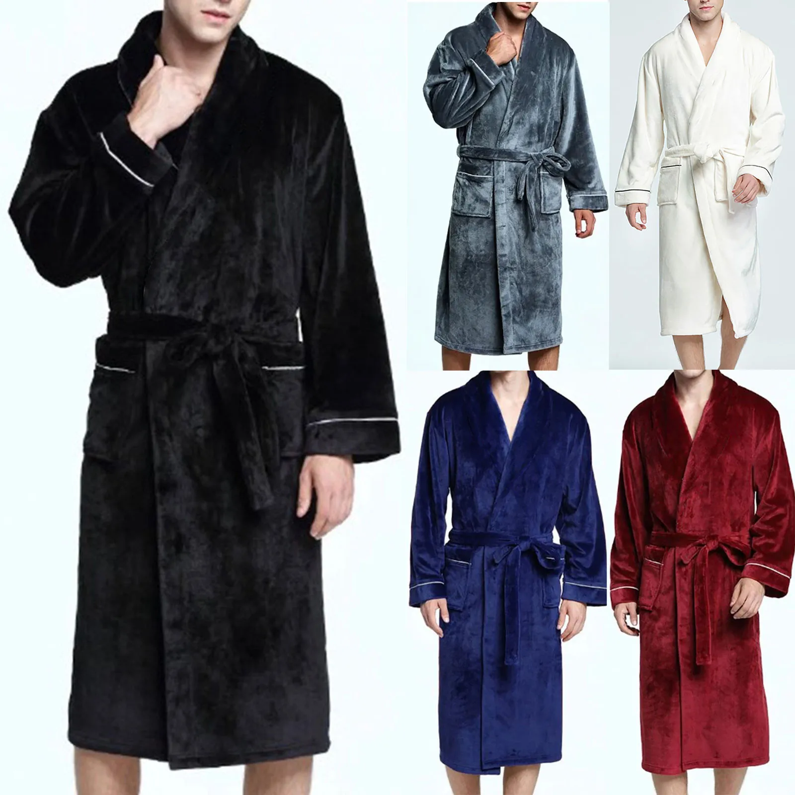 

Men's Winter Lengthened Plush Shawl Bathrobe Home Clothes Long Sleeve Robe Coat Comfortable Bath Robe Hot