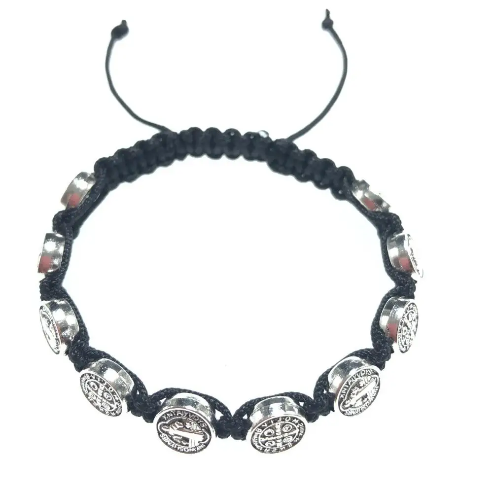 

Black Thread Braided Catholic Bracelet Saint Benedict Bracelet Material Alloy Beads