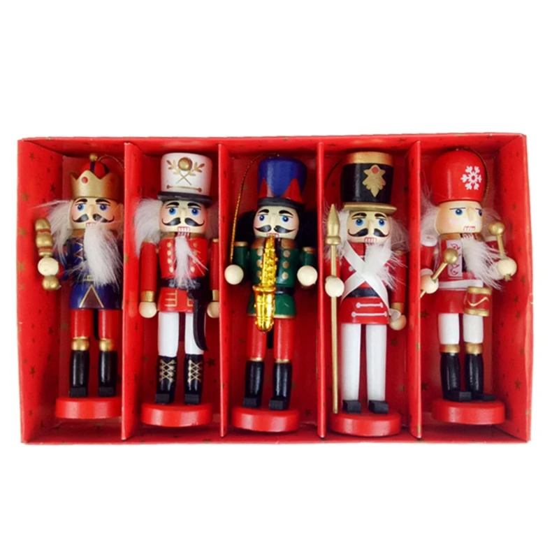 

5pcs 12cm Wooden Nutcracker Puppet Drawing Walnuts Soldier Pendant Decoration Christmas Tree Ornament