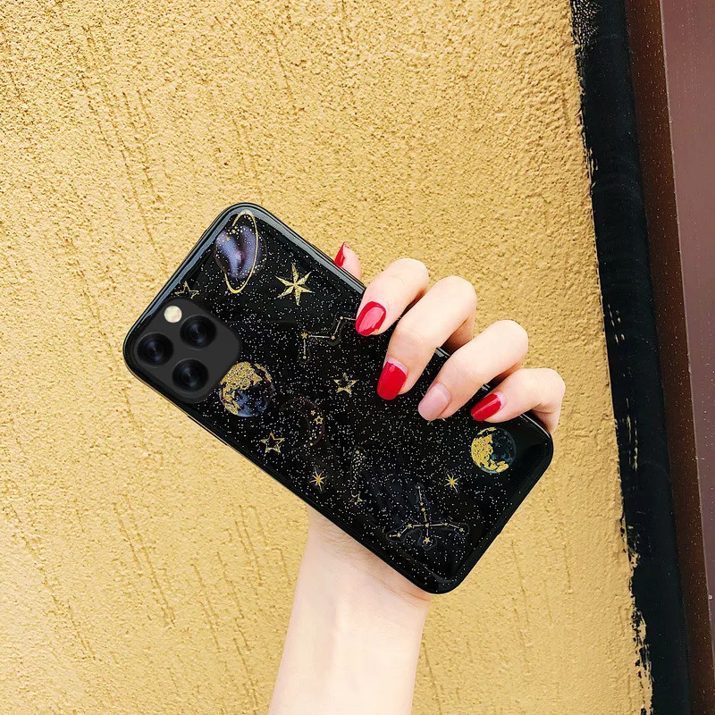 

Universe Planet Case For iPhone 11 Pro Max SE 2 XS X XR Glitter Moon Stars Clear Silicon Cover For iPhone 6 6s 7 8 Plus Cases