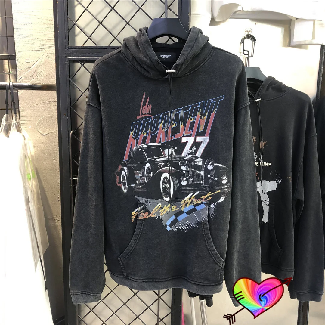 

Мужская/Женская толстовка REPRESENT FEEL THE HEAT, Высококачественная винтажная толстовка с графическим принтом автомобиля