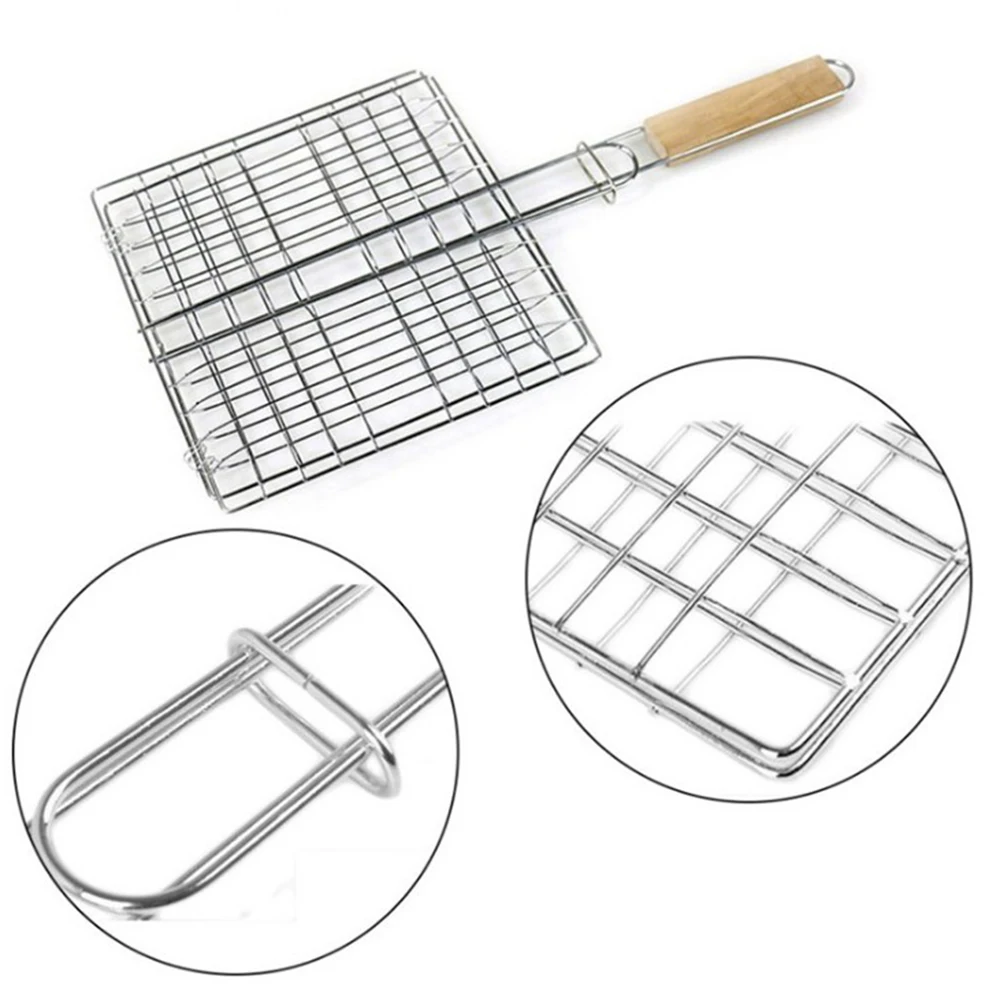 Grilled Fish Stainless Steel Folder Outdoor Barbecue Mesh BBQ Clip Barbecue Net1