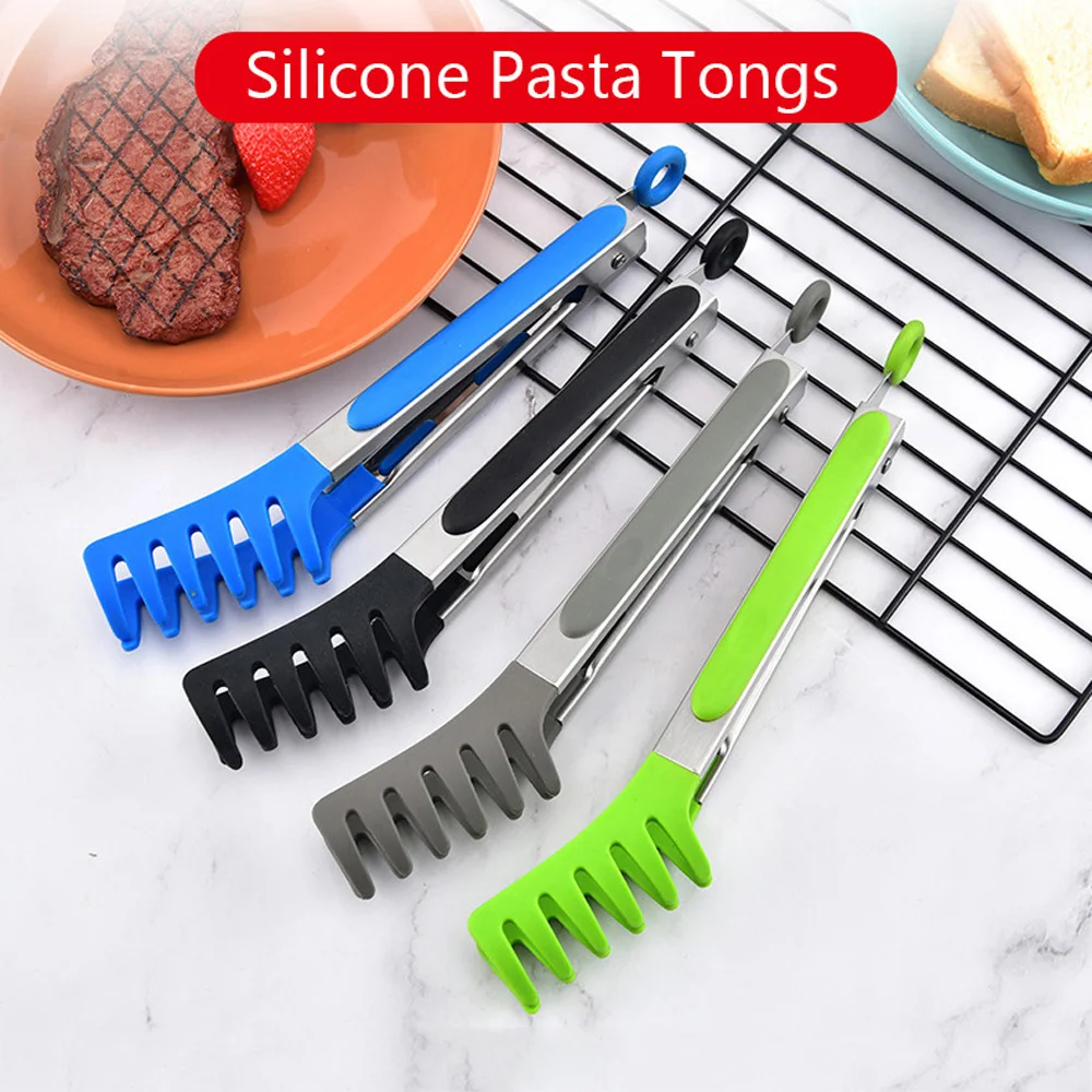 

Food Grade Silicone Pasta Tongs Non-Slip Stainless Steel Food Tongs For Noodles Kitchen Tools BBQ Tools Accessories