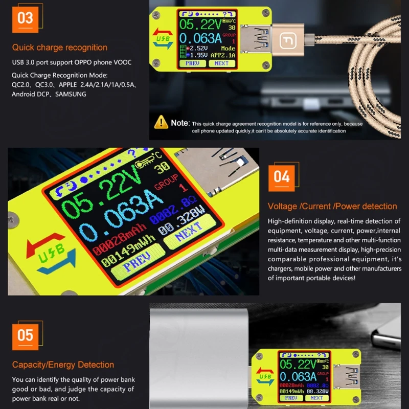 

UM34 UM34C for APP USB 3.0 Type-C Test Voltmeter Ammeter Battery Charge Measure