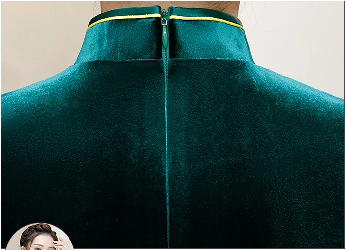 Зеленое велюровое женское платье с вышивкой Cheongsam тонкие вечерние платья