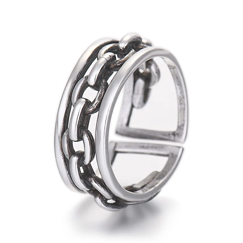 

925 Sterling Silver Chain Shape Vintage Rings Retro Distressed Opening Handmade Ring Fashion Fine Jewelry