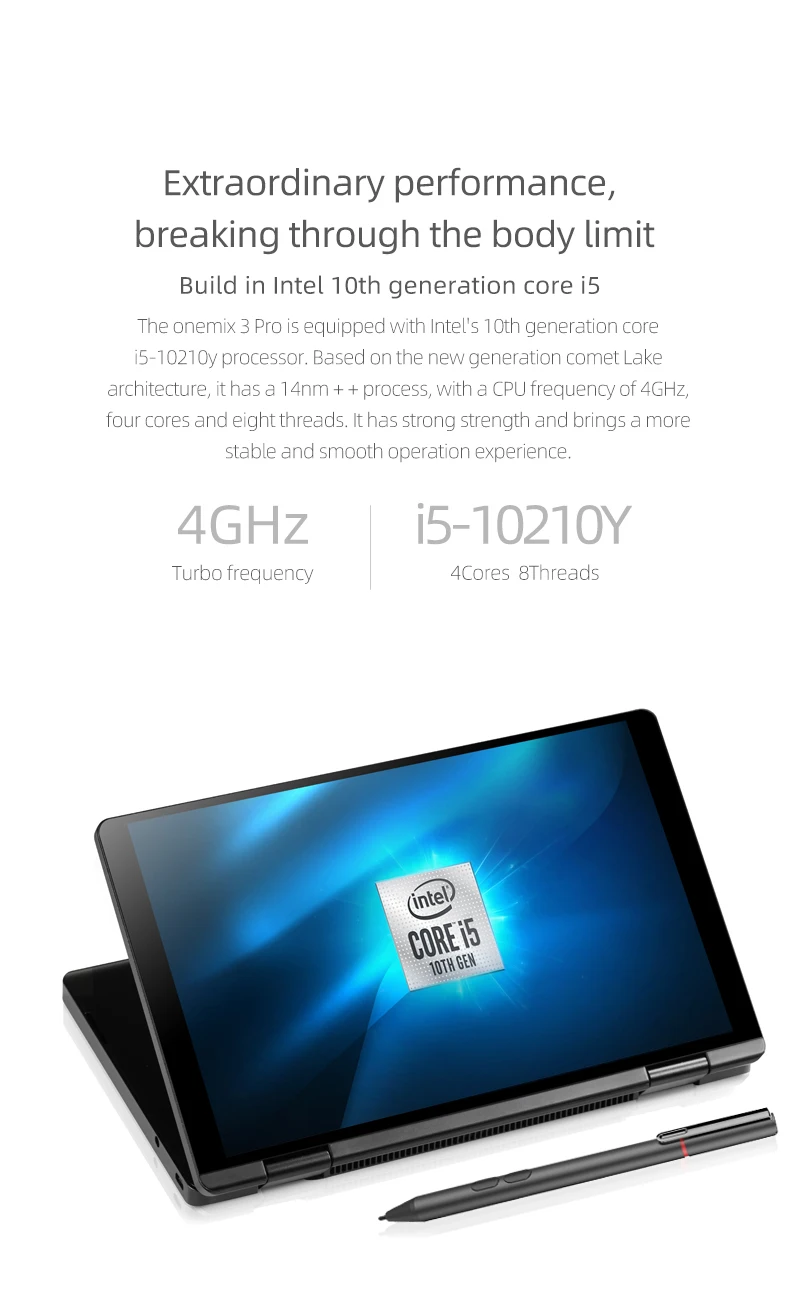 Топ ноутбук 8,4 дюймов Mix3Pro планшетный ПК intel quad core i5 10210Y 6M cache Backlitkeybaod Bluetooth 5G ips экран 16G 512G EMMC