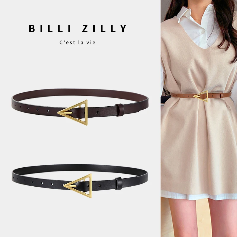 JIFANPAUL new style triangle buckle thin belt women's decorative dress Korean fashion style matching jeans belt simple tren