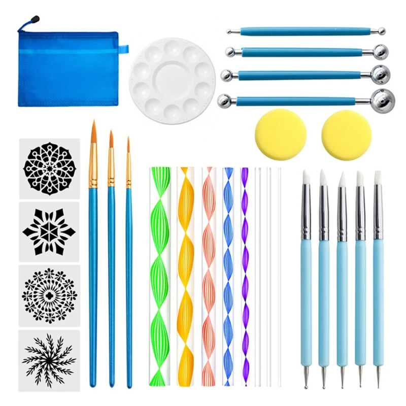 

28 шт., набор инструментов для мандалы, мандала, искусственная глина, набор инструментов с водонепроницаемой сумкой для хранения на молнии
