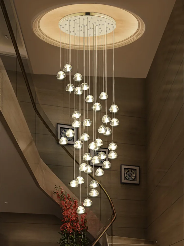 Modern Round Transparent Shape Crystal Glass Ball LED Pendant Lights Duplex Apartment Bar Villa Spiral Staircase Long Chandelier | Лампы и