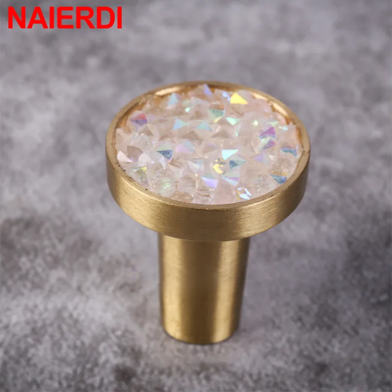 NAIERDI латунные ручки для шкафа простые скандинавские комода алмазные круглые