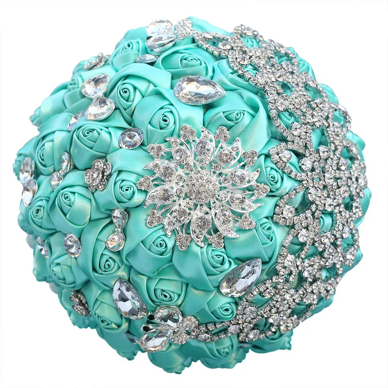 Свадебные букеты с мятно-зеленой розой серебряные бриллиантовые кисточки