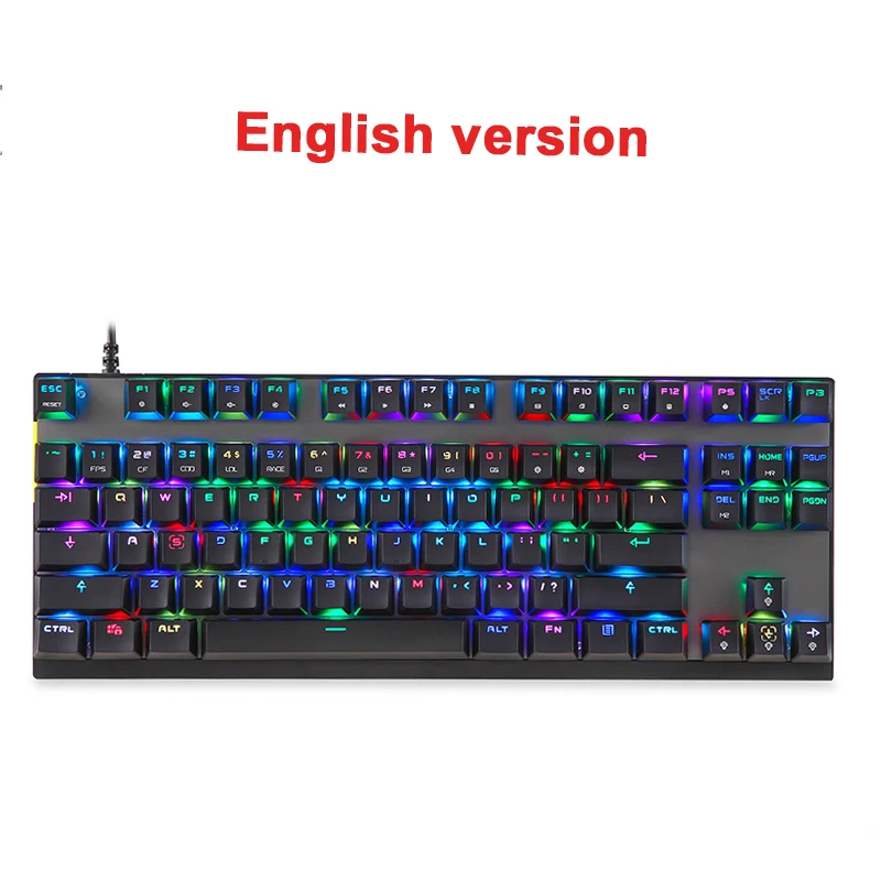 Черный Motospeed K82 Механическая игровая клавиатура 87 клавиш синий/красный переключатель RGB светодиодный Подсветка USB Проводная английская/Русская клавиатура для геймера - Цвет: Черный
