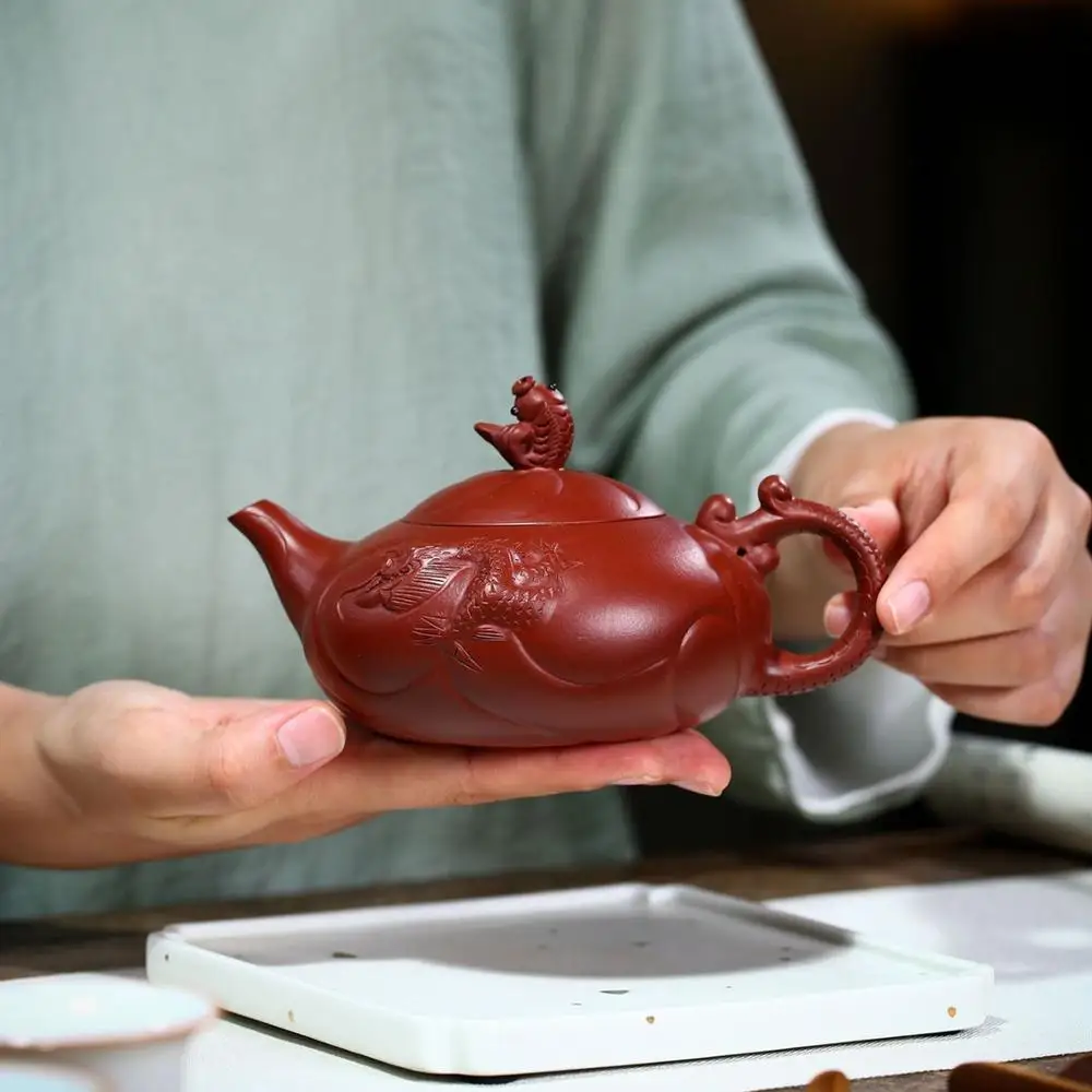 

Yixing teapot mud dahongpao masters handmade kung fu dragon kettle with gift box