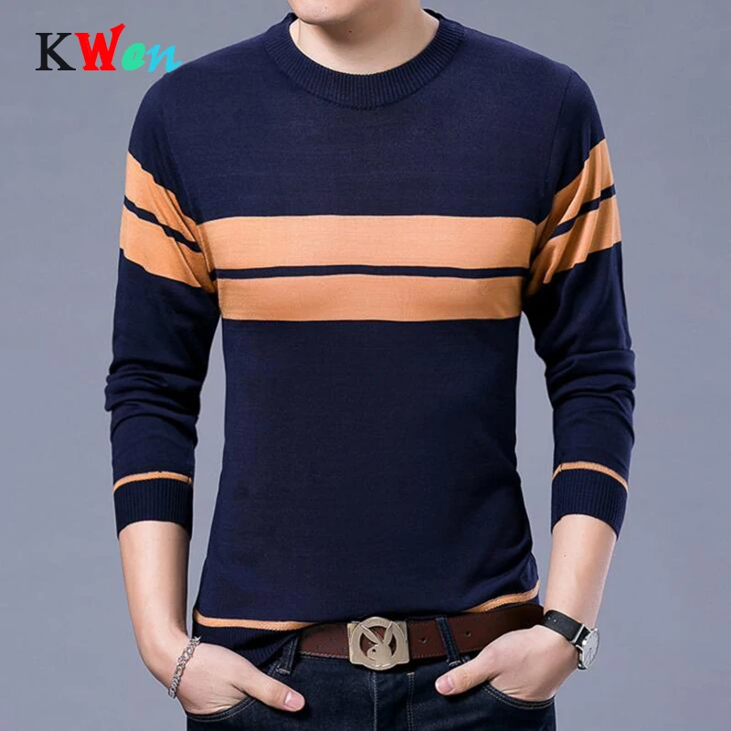 

2018 New designer pullover striped men sweater dress thick winter warm jersey knitted sweaters mens wear slim fit knitwear