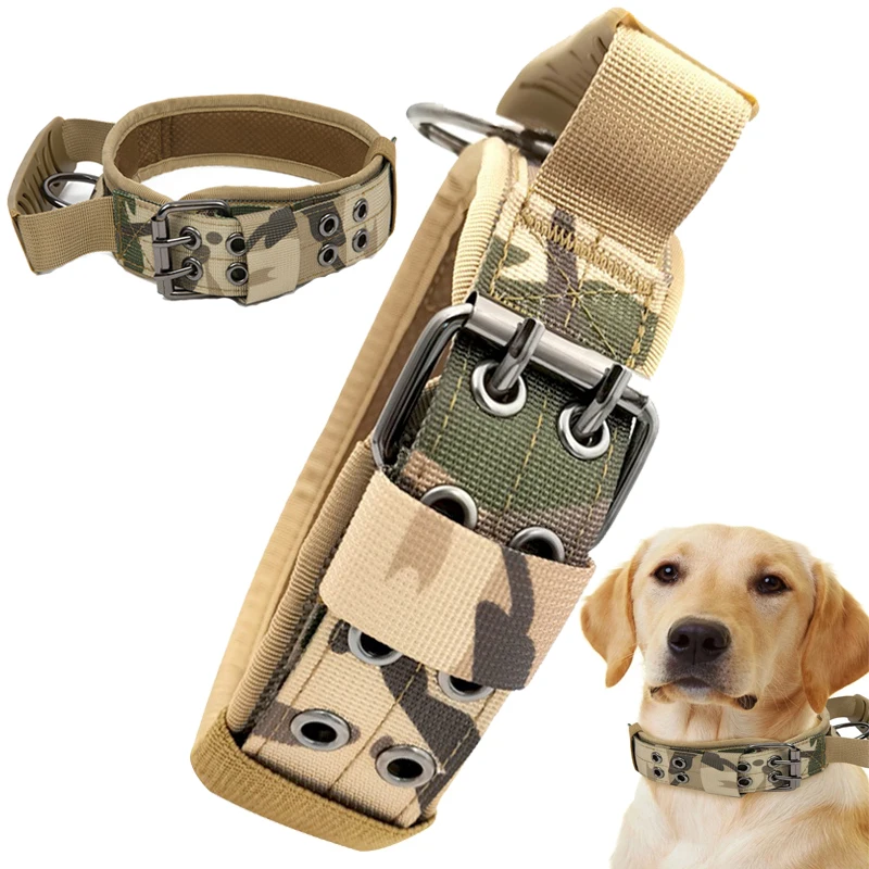 

Военный Тактический ошейник для собак, немецкий ошейник среднего размера для ходьбы, тренировочный двойной ошейник для собак с контрольной ручкой