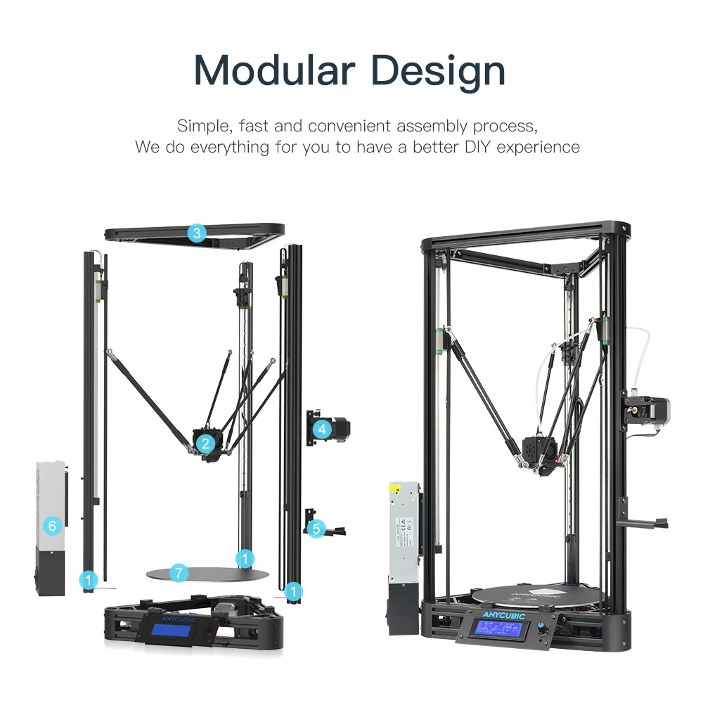 ANYCUBIC Kossel 3d Printer Kit с модульной сборкой PLA Простота установки автоматического