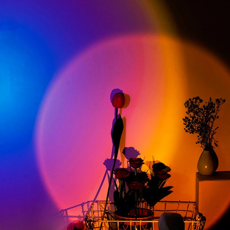 

Rainbow Sunset Projector Lamp Atmosphere Led Night Light for Home Bedroom Coffe Shop Background Wall Decoration Table Lights 5W