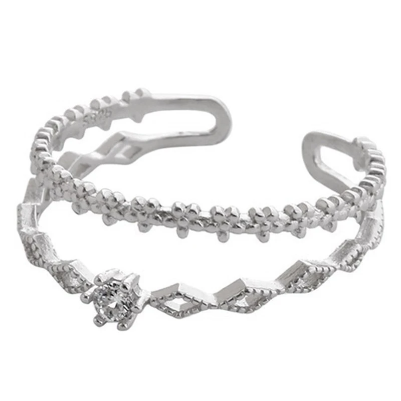 

Fashion Personality Opening Cool Style Set Zircon Double Ring - Silver / Adjustable/ Women's Jewelry Valentine's Day Gift