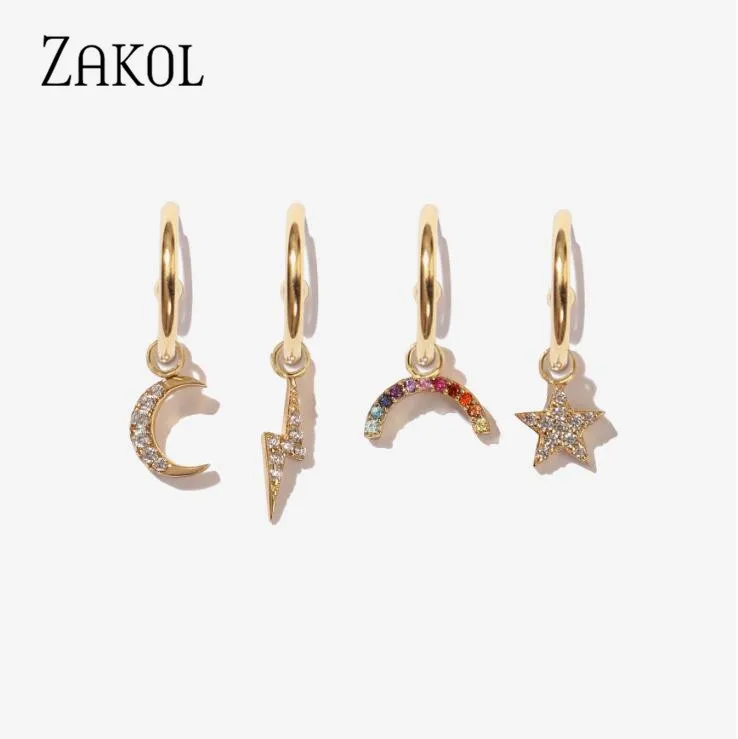 ZAKOL женские модные серьги с кристаллами 2020 золотые звезды луна молния милые для