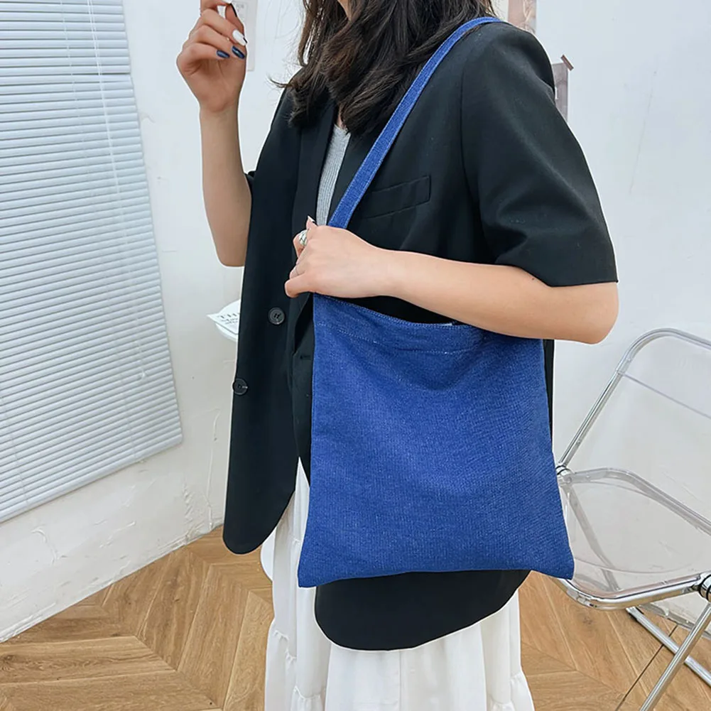 

2021 New Women Tote Shopping Handbags Vintage Ladies Pure Color Denim Shoulder Shopping Bag Casual Women Tote Handbags