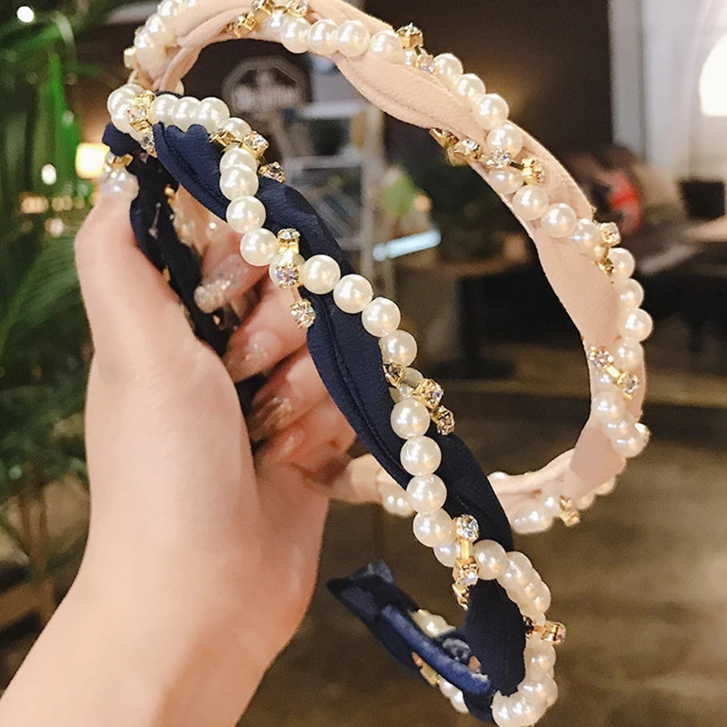 Женская повязка на голову с жемчугом модная в Корейском стиле обруч для волос