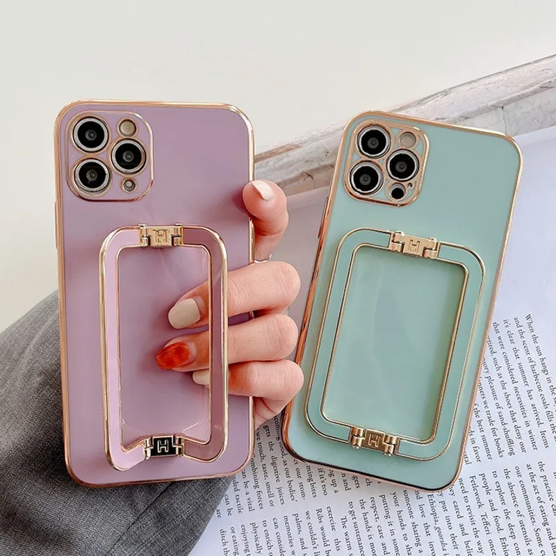 

Korea Metal Square Holder Gold Plating Phone Case For Samsung S10 A32 A52 A72 S20 S21 S22 Plus Ultra + Pro FE A 71 51 Note 10 20