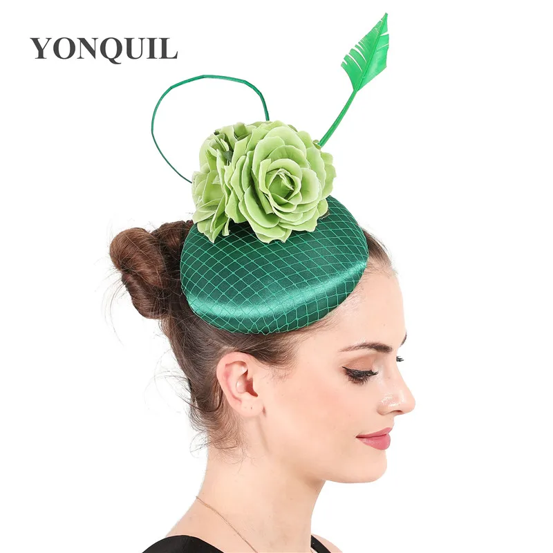 

Elegant Bride Green Fashion Fascinator Hat Wedding Women Headwear Flower Nice Mariage Headpiece With Hair Pin Mesh Headdress