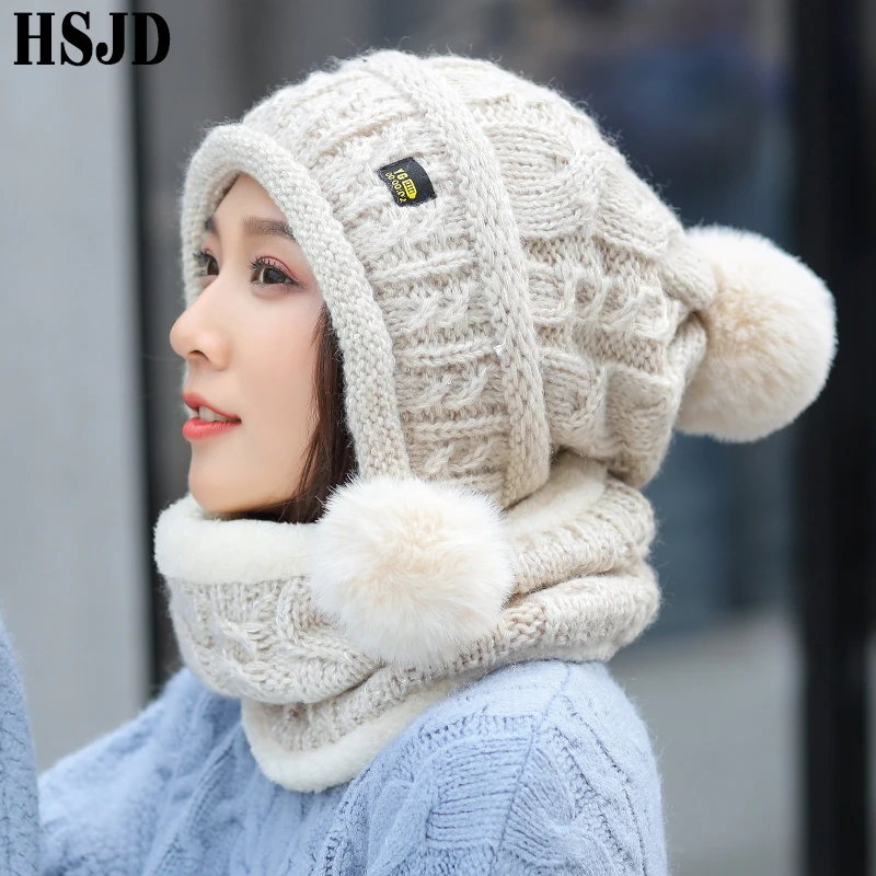 Зимние шапки для женщин с блестками вязанные шарф и шапка милые теплые тремя