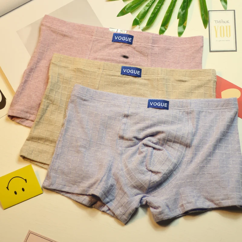 3pcs Men's Underwear Comfortable Pure Color Cotton Panties Breathable Skin-friendly Personality Boys Sports Boxer Shorts