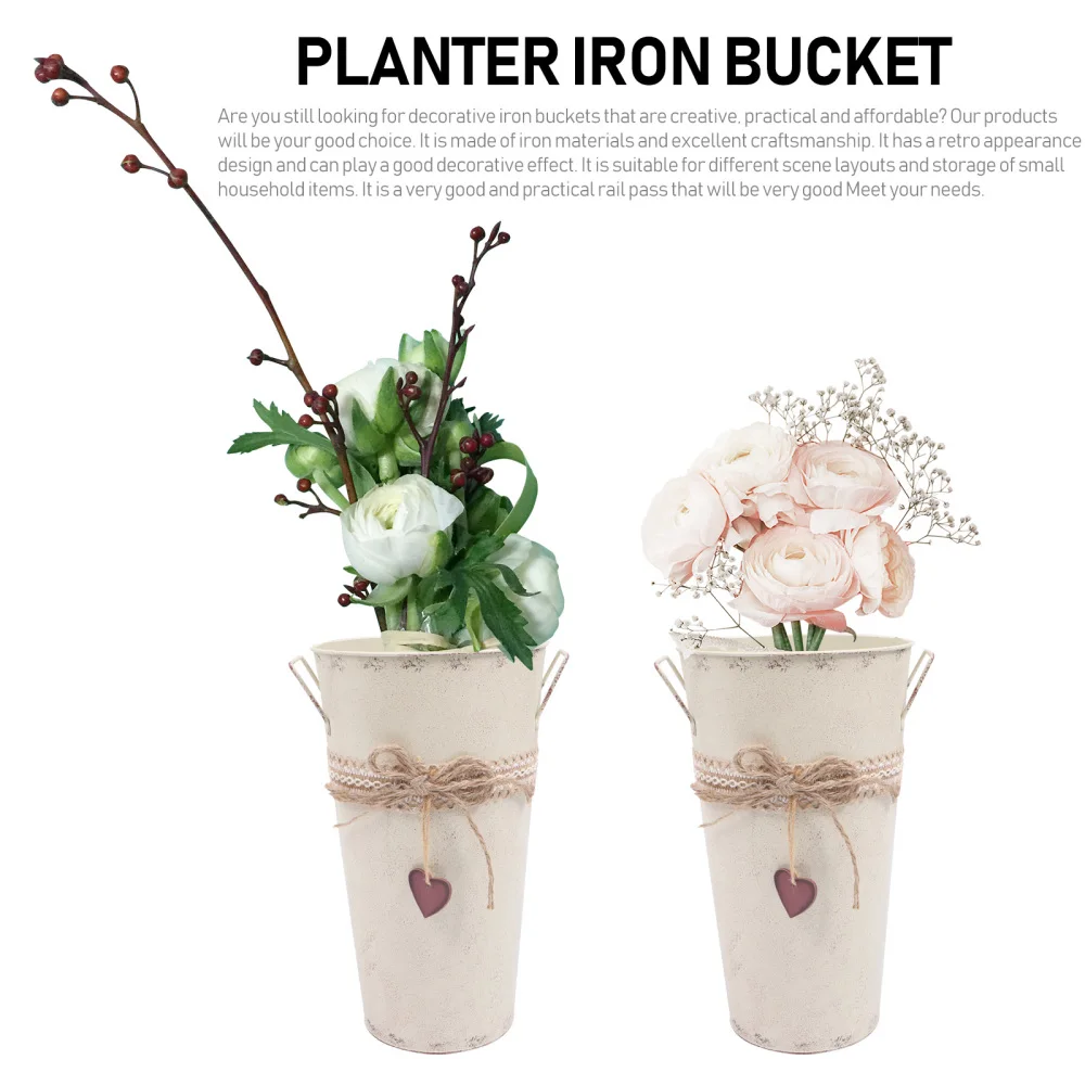 

1pc Flower Bucket Iron Art Planting Bucket Flower Container Home Storage Bucket