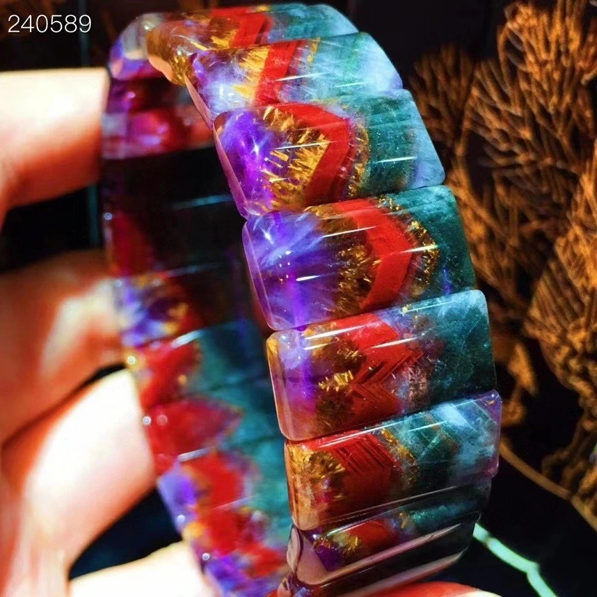 

Genuine Natural Cacoxenite Auralite 23 Quartz Bracelet 19.6x9.5x4.6mm Purple Red Rutilated Women Clear Beads Bangle AAAAAA