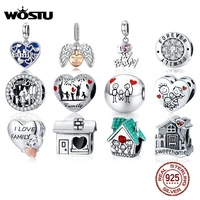 WOSTU Forever Family Charm 925 Sterling Silver Home House Enamel Beads Pendant Fit Original Bracelet DIY Jewelry For Women
