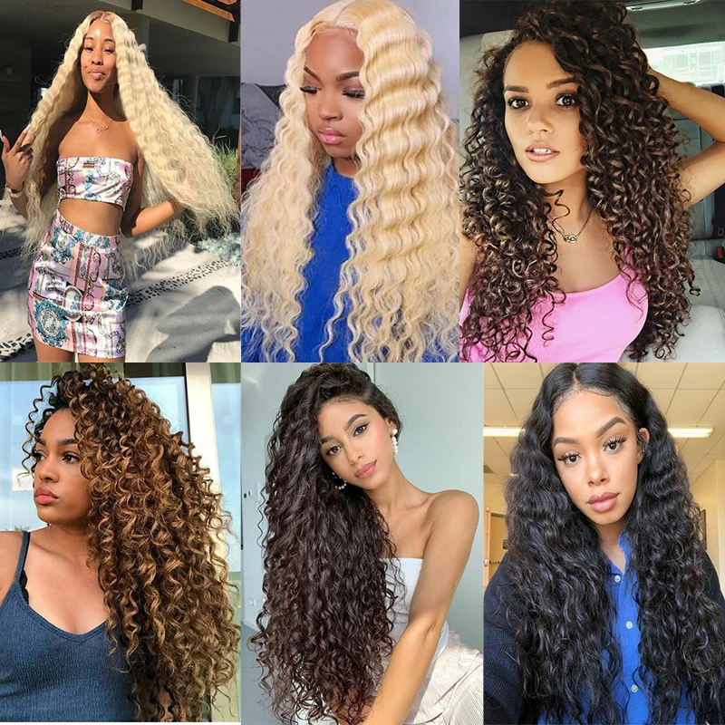 

Brown Long Deep Wave Crochet Braids Hair Ombre Blonde Burgundy Synthetic Braiding Hair Afro Wavy Bulk Hair Extensions for Women